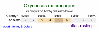 ekologiczne liczby wskaźnikowe Oxycoccus macrocarpus (żurawina wielkoowocowa)