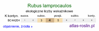 ekologiczne liczby wskaźnikowe Rubus lamprocaulos (jeżyna skąpokwiatowa)