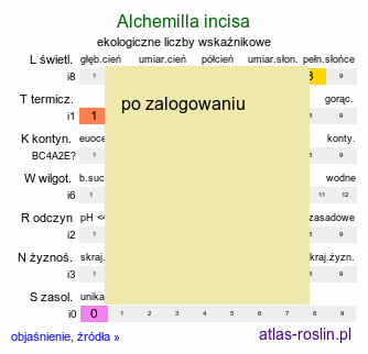 ekologiczne liczby wskaźnikowe Alchemilla incisa (przywrotnik wcięty)