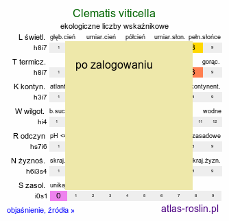 ekologiczne liczby wskaźnikowe Clematis viticella (powojnik włoski)