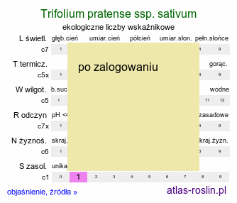 ekologiczne liczby wskaźnikowe Trifolium pratense ssp. sativum