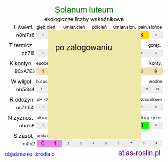 ekologiczne liczby wskaźnikowe Solanum luteum (psianka kosmata)
