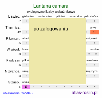 ekologiczne liczby wskaźnikowe Lantana camara (lantana pospolita)