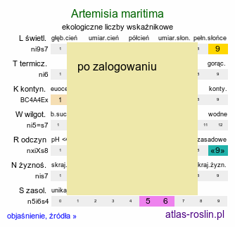 ekologiczne liczby wskaźnikowe Artemisia maritima (bylica nadmorska)