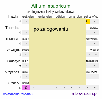 ekologiczne liczby wskaźnikowe Allium insubricum (czosnek insubryjski)