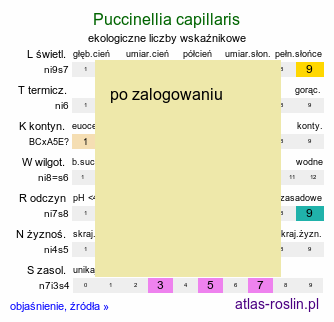 ekologiczne liczby wskaźnikowe Puccinellia capillaris (mannica delikatna)