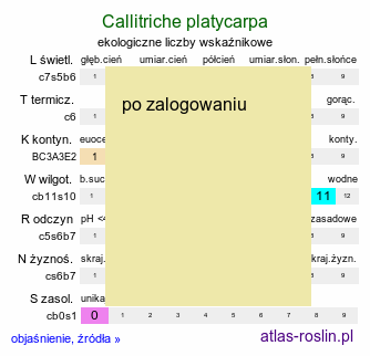 ekologiczne liczby wskaźnikowe Callitriche platycarpa