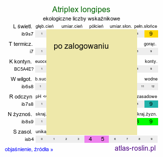 ekologiczne liczby wskaźnikowe Atriplex longipes (łoboda szypułkowa)