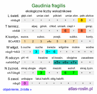 ekologiczne liczby wskaźnikowe Gaudinia fragilis (gaudinia krucha)