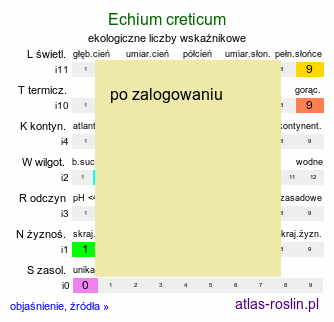 ekologiczne liczby wskaźnikowe Echium creticum (żmijowiec grecki)