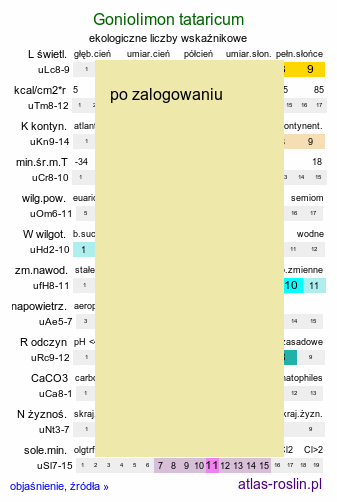 ekologiczne liczby wskaźnikowe Goniolimon tataricum (zatrwian tatarski)