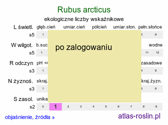 ekologiczne liczby wskaźnikowe Rubus arcticus (malina arktyczna)
