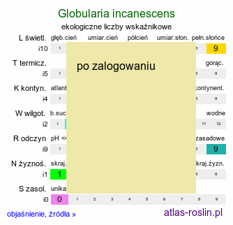 ekologiczne liczby wskaźnikowe Globularia incanescens (kulnik włoski)