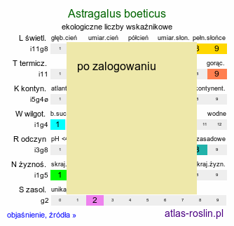 ekologiczne liczby wskaźnikowe Astragalus boeticus (traganek betycki)