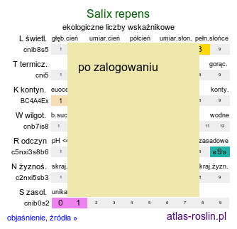 ekologiczne liczby wskaźnikowe Salix repens (wierzba płożąca)