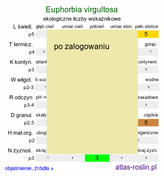 ekologiczne liczby wskaźnikowe Euphorbia virgultosa (ostromlecz miotlasty)