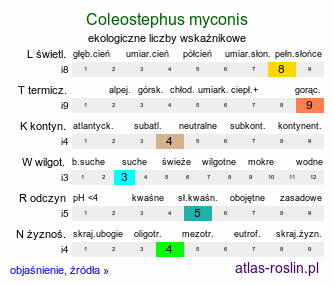 ekologiczne liczby wskaźnikowe Coleostephus myconis (złotokwiat kosmaty)