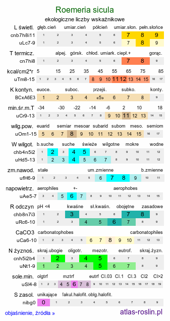 ekologiczne liczby wskaźnikowe Roemeria sicula (mak pośredni)