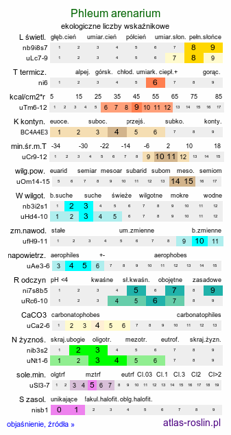 ekologiczne liczby wskaźnikowe Phleum arenarium (tymotka piaskowa)