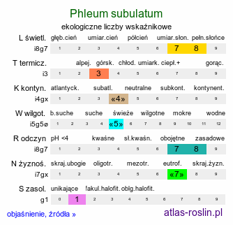 ekologiczne liczby wskaźnikowe Phleum subulatum (tymotka szydlasta)