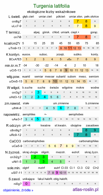 ekologiczne liczby wskaźnikowe Turgenia latifolia (turgenia szerokolistna)