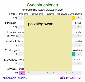 ekologiczne liczby wskaźnikowe Cydonia oblonga (pigwa pospolita)