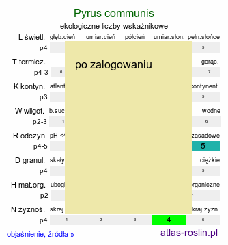 ekologiczne liczby wskaÅºnikowe Pyrus communis (grusza pospolita)