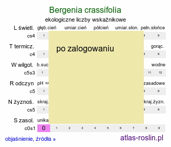 ekologiczne liczby wskaźnikowe Bergenia crassifolia (bergenia grubolistna)