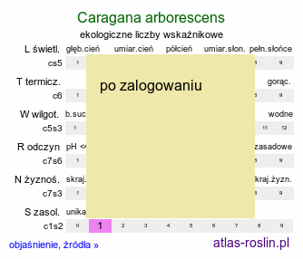 ekologiczne liczby wskaźnikowe Caragana arborescens (karagana syberyjska)
