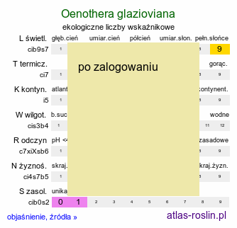 ekologiczne liczby wskaźnikowe Oenothera glazioviana (wiesiołek czerwonokielichowy)