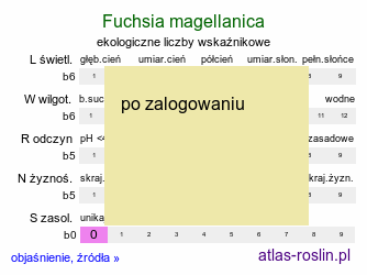 ekologiczne liczby wskaźnikowe Fuchsia magellanica (fuksja magellańska)