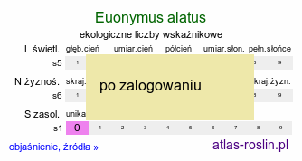 ekologiczne liczby wskaźnikowe Euonymus alatus (trzmielina oskrzydlona)