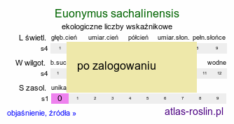 ekologiczne liczby wskaźnikowe Euonymus sachalinensis (trzmielina sachalińska)