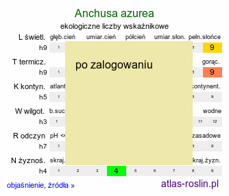 ekologiczne liczby wskaźnikowe Anchusa azurea (farbownik lazurowy)