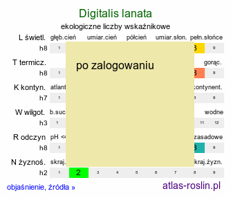 ekologiczne liczby wskaźnikowe Digitalis lanata (naparstnica wełnista)
