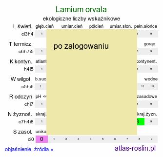 ekologiczne liczby wskaźnikowe Lamium orvala (jasnota wielkokwiatowa)