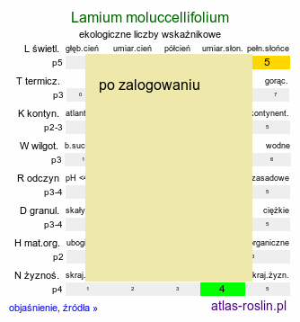 ekologiczne liczby wskaźnikowe Lamium moluccellifolium (jasnota pośrednia)