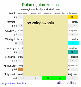ekologiczne liczby wskaźnikowe Potamogeton ×nitens (rdestnica lśniąca)