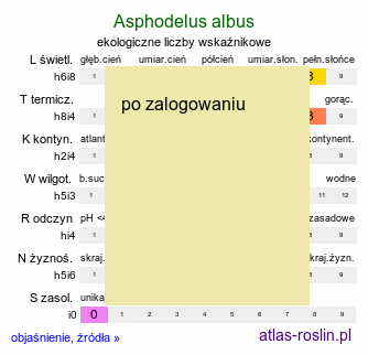ekologiczne liczby wskaźnikowe Asphodelus albus (asfodel biały)