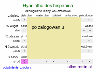 ekologiczne liczby wskaźnikowe Hyacinthoides hispanica (hiacyntowiec hiszpański)