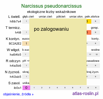 ekologiczne liczby wskaźnikowe Narcissus pseudonarcissus (narcyz trąbkowy)