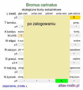 ekologiczne liczby wskaźnikowe Bromus carinatus (stokłosa spłaszczona)