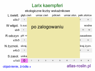 ekologiczne liczby wskaÅºnikowe Larix kaempferi (modrzew japoÅ„ski)
