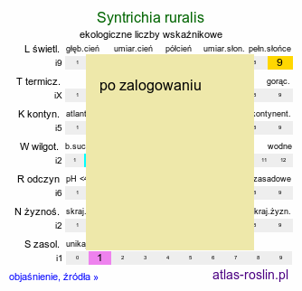ekologiczne liczby wskaźnikowe Syntrichia ruralis (pędzliczek wiejski)