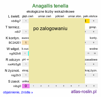 ekologiczne liczby wskaźnikowe Anagallis tenella (kurzyślad wątły)