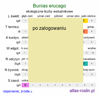 ekologiczne liczby wskaźnikowe Bunias erucago (rukiewnik rokietowy)