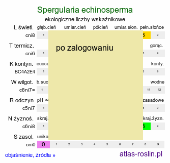 ekologiczne liczby wskaźnikowe Spergularia echinosperma (muchotrzew wiślany)