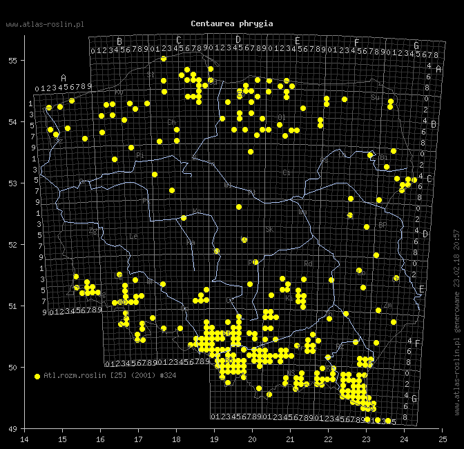 mapa występowania taksonu Centaurea phrygia