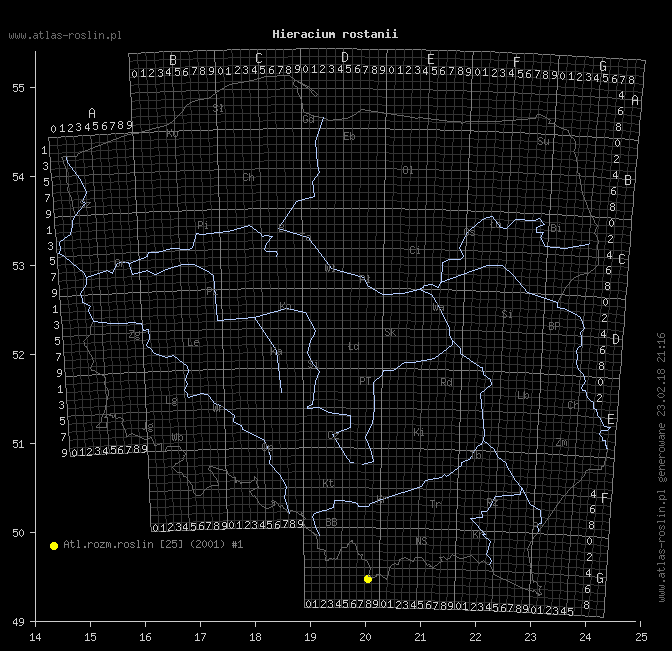 mapa występowania taksonu Hieracium rostanii