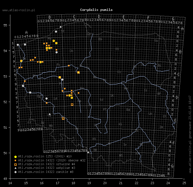 mapa występowania taksonu Corydalis pumila